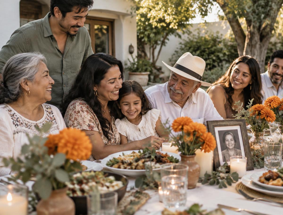 A family sharing a meal in celebration of a loved one